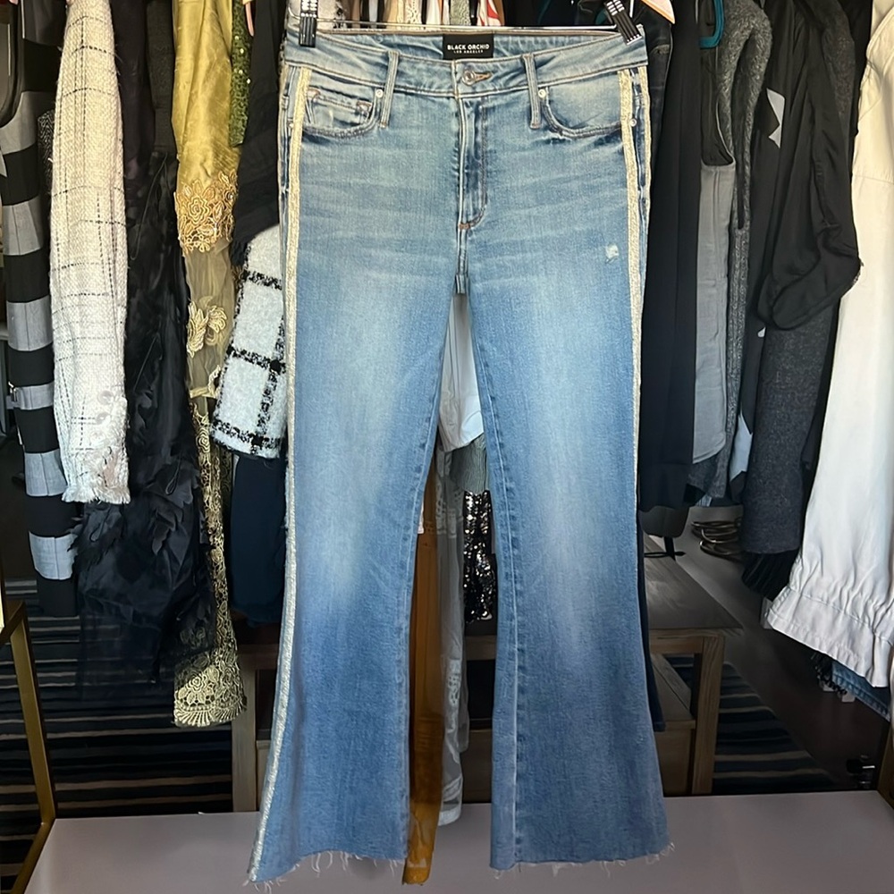 Black Orchid Denim Chrissy Kick Flare with Racer Stripes - Santa Monica’s - Picture 2 of 9